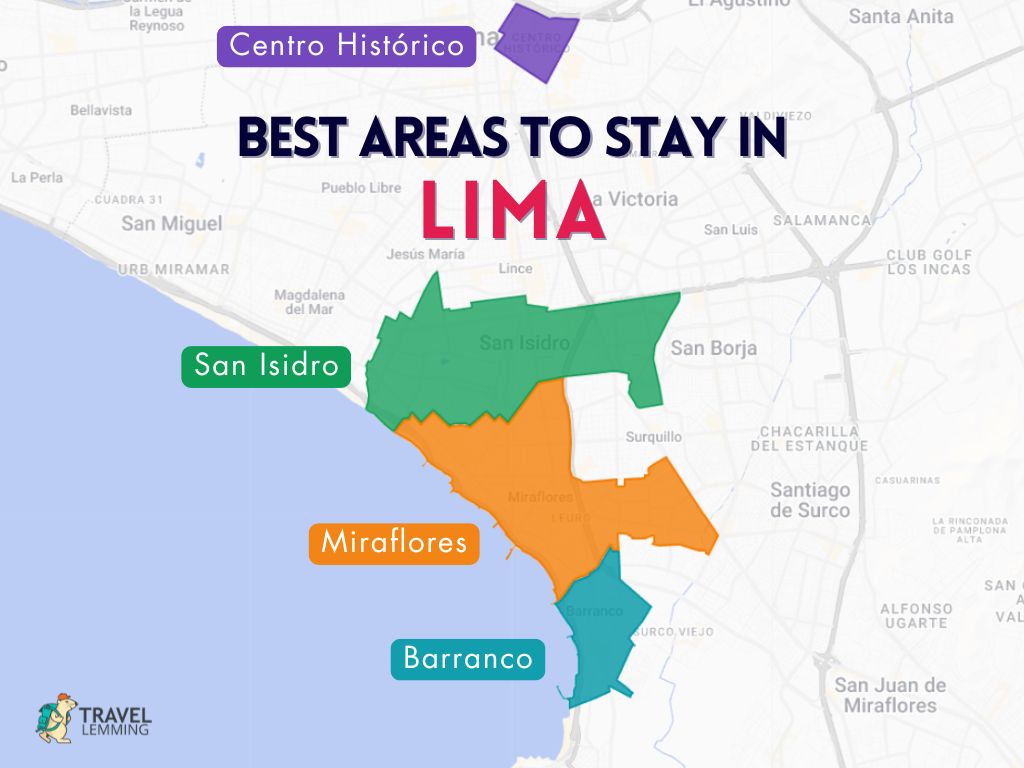 A graphic map that shows the best areas to stay in Lima