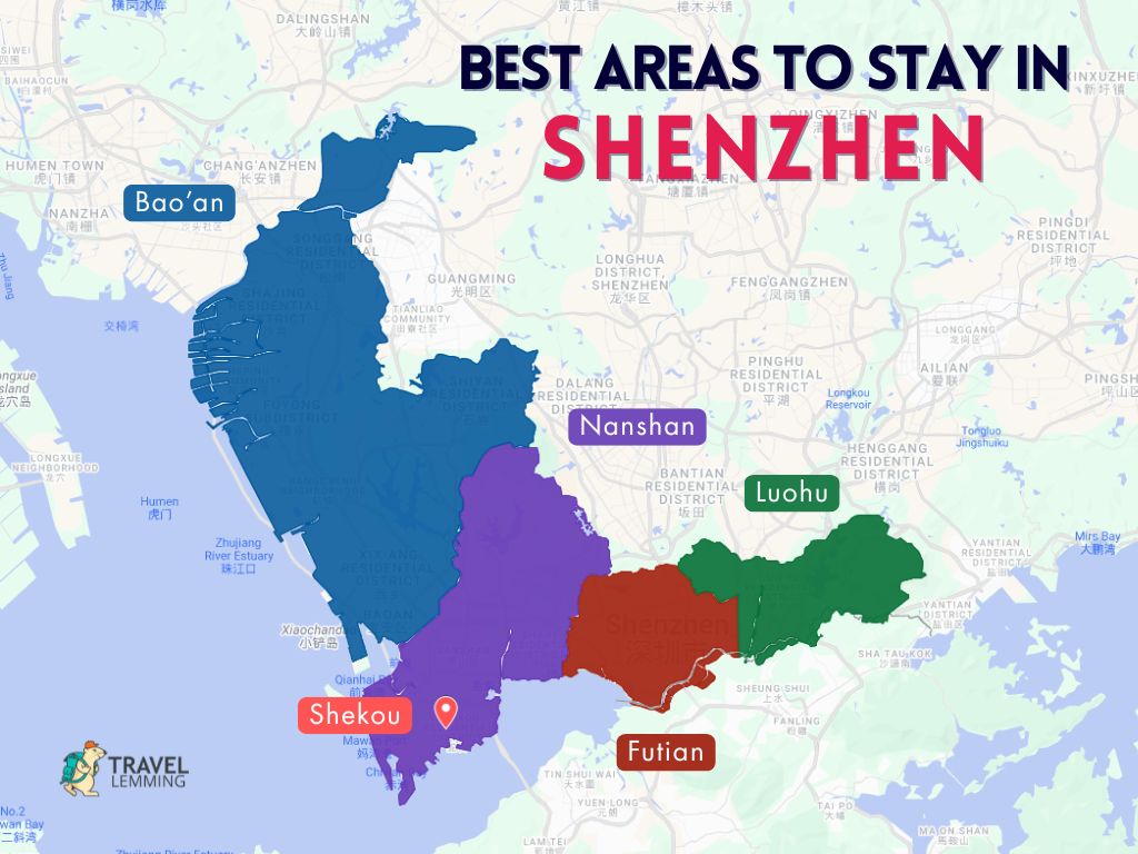 A graphic map that shows the best areas to stay in Shenzhen