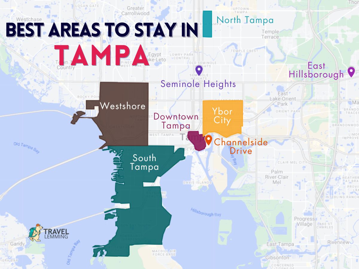 A graphic map that shows the best areas to stay in Tampa