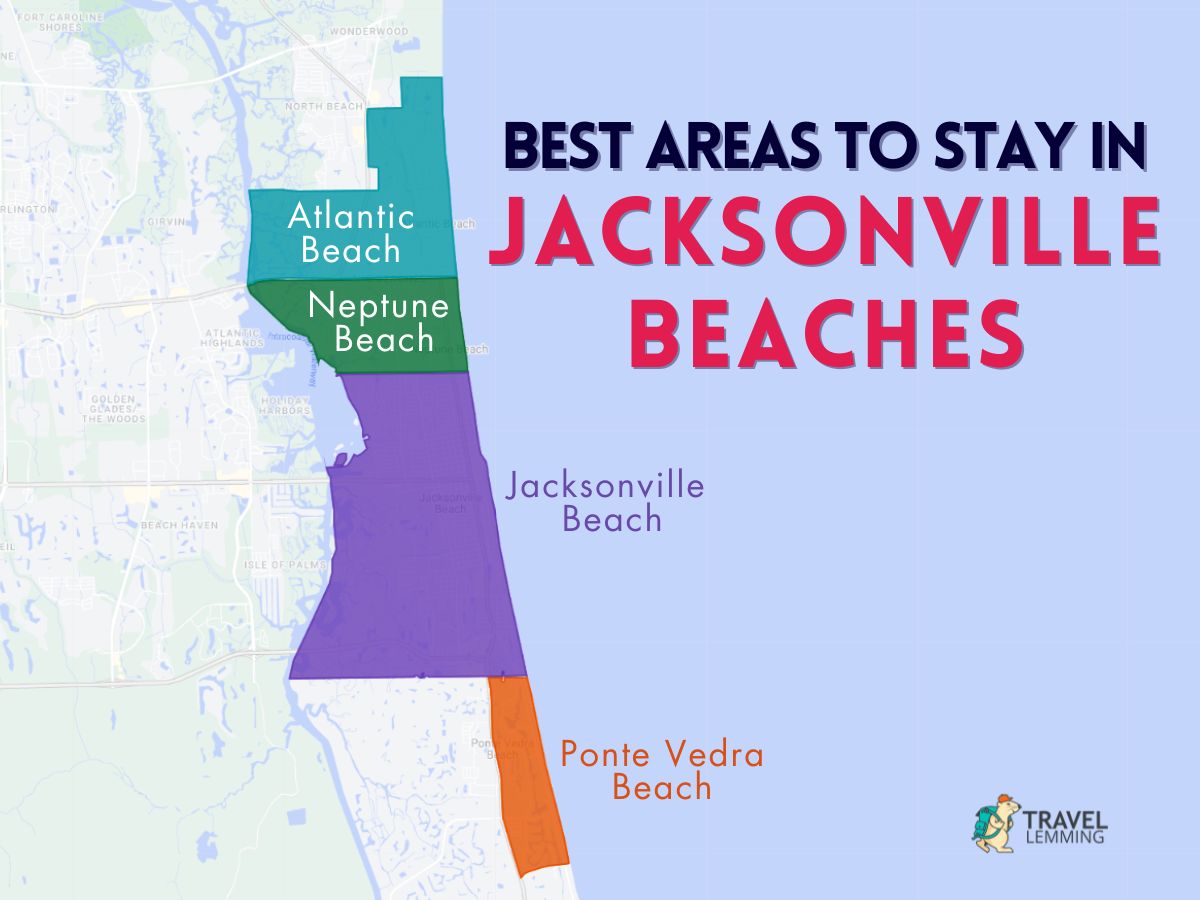 A graphic map that shows the best areas to stay in the Jacksonville Beaches