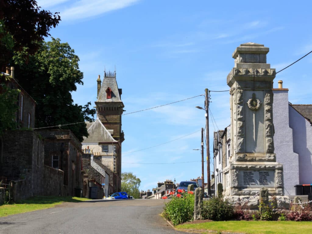 Clear blue sky over the town of Wigtown