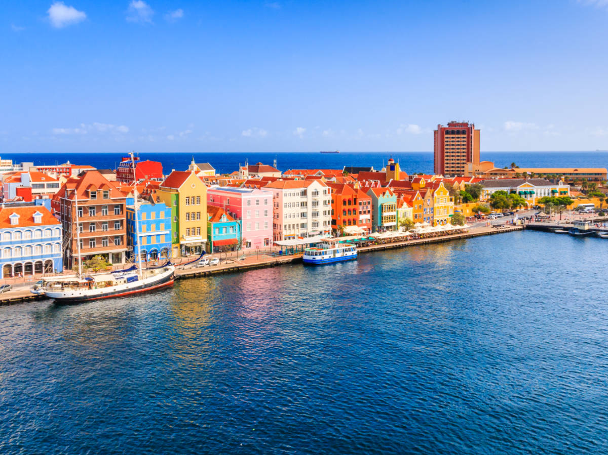 View of the pastel-colored buildings with ocean views