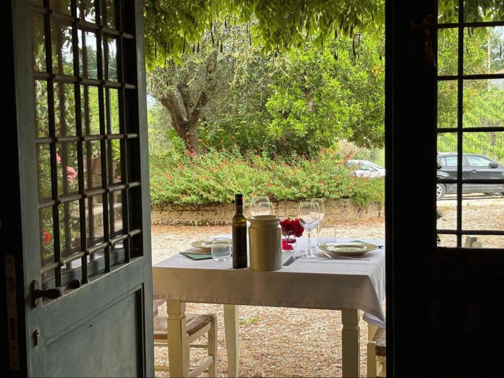 The private wine tasting table at Madonna del Latte