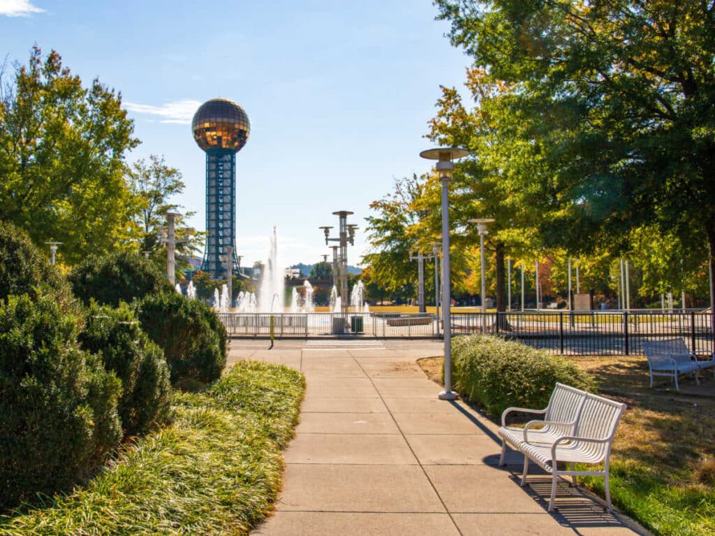 View of The Sunsphere and the landscape of World’s Fair Park