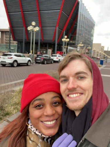 Writer Alexandria and Dylan outside the Spy Museum
