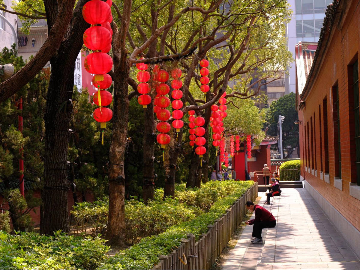 View of hanging lanterns in Xingtian Temple