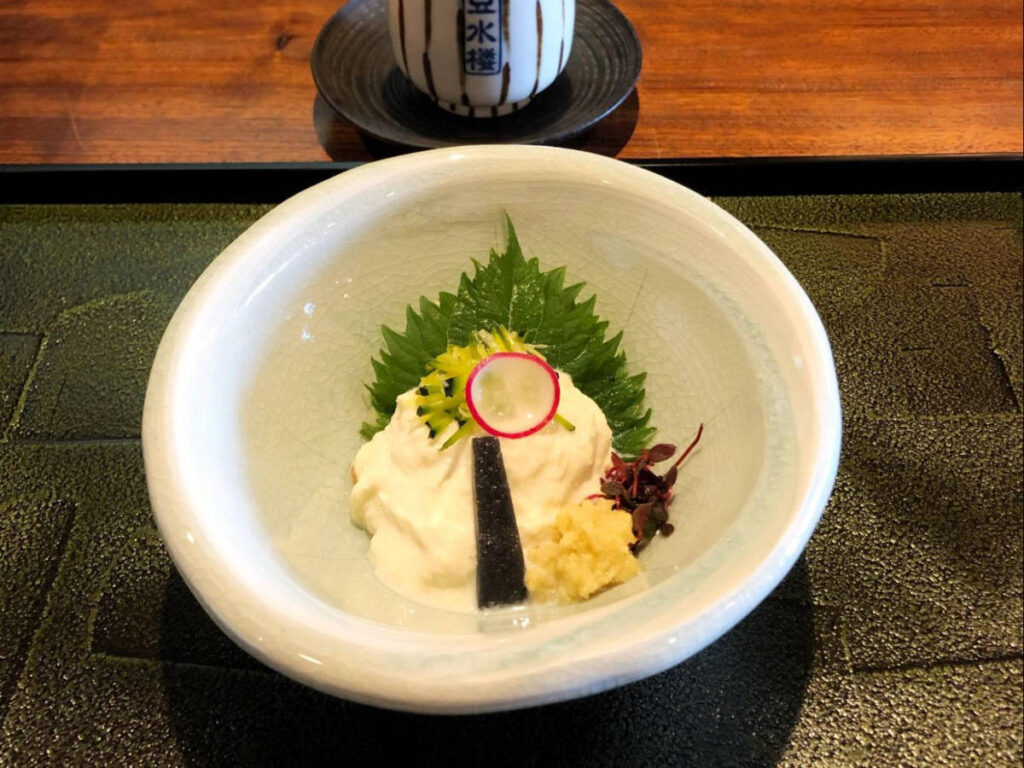 Closeup look of a bowl with yuba
