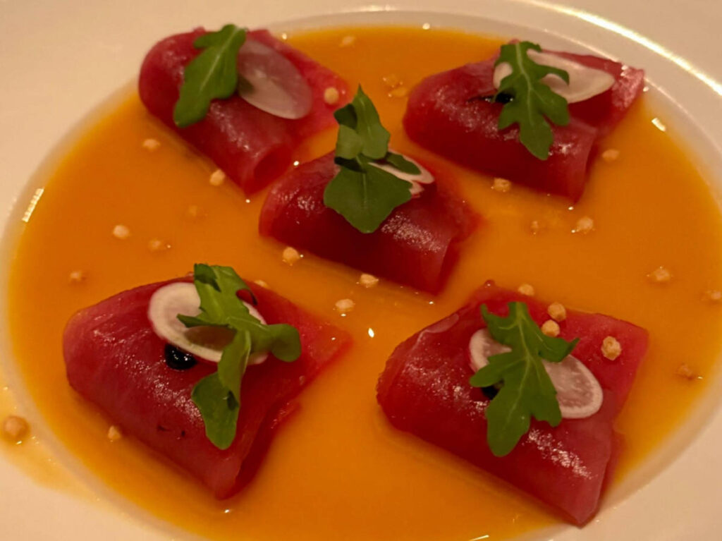 Closeup look of a plate with yuzu tuna
